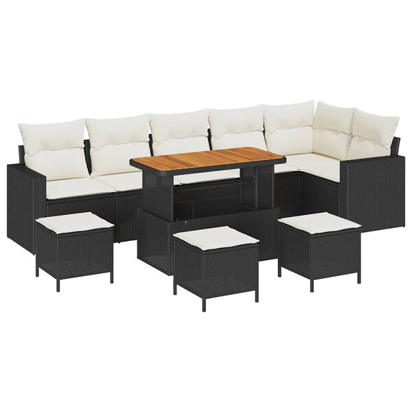 vidaXL Set Divano da Giardino con cuscino 10 pcs Nero e crema