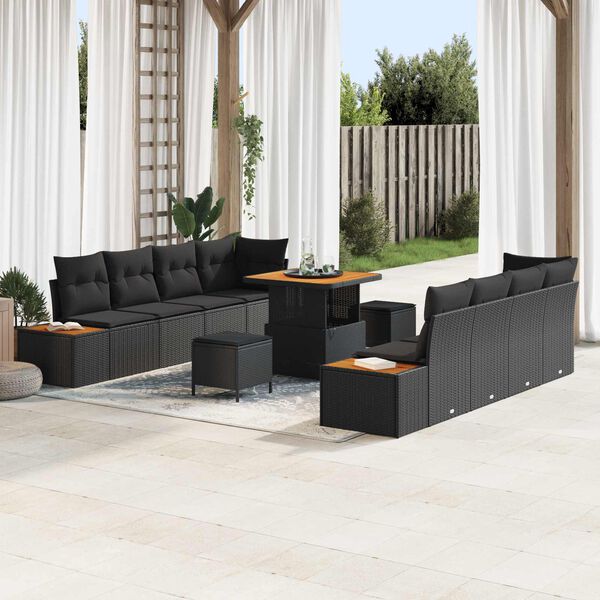 vidaXL Set Divano da Giardino 11 pcs Nero polyrattan