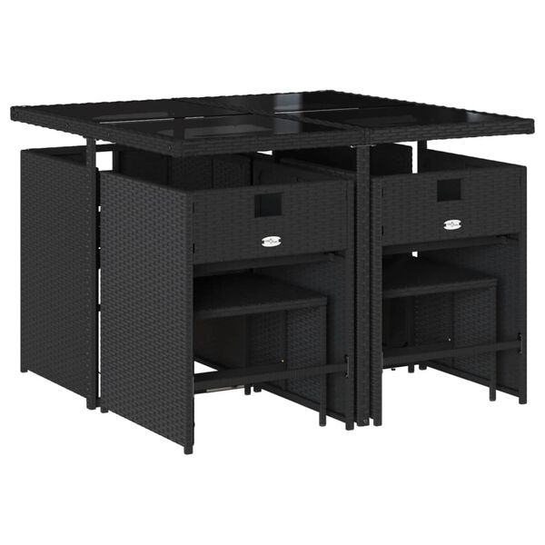 vidaXL Set da Pranzo da Giardino 9 pz con Cuscini Nero in Polyrattan