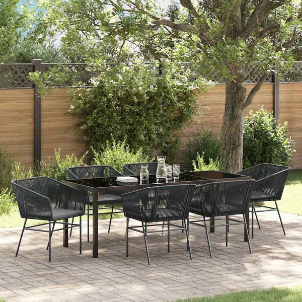 vidaXL Set da Pranzo per Giardino con cuscino 7 pcs Nero