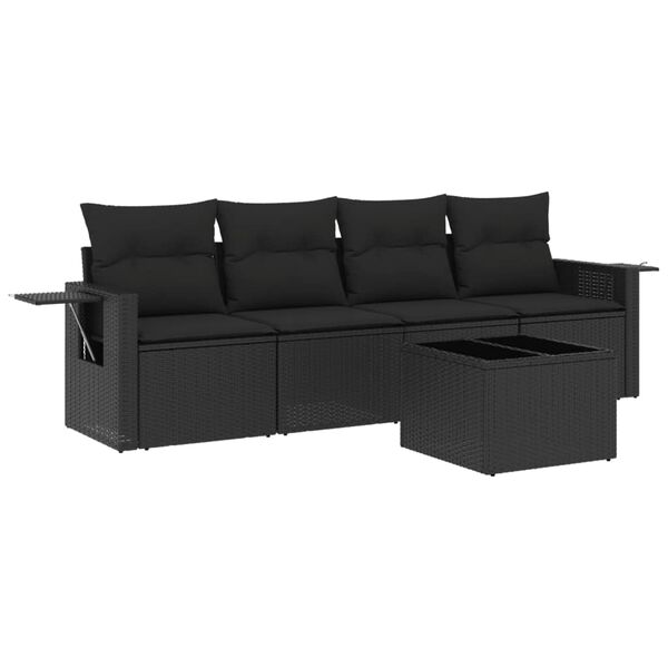 vidaXL Set Divani da Giardino 5 pz con Cuscini in Polyrattan Nero