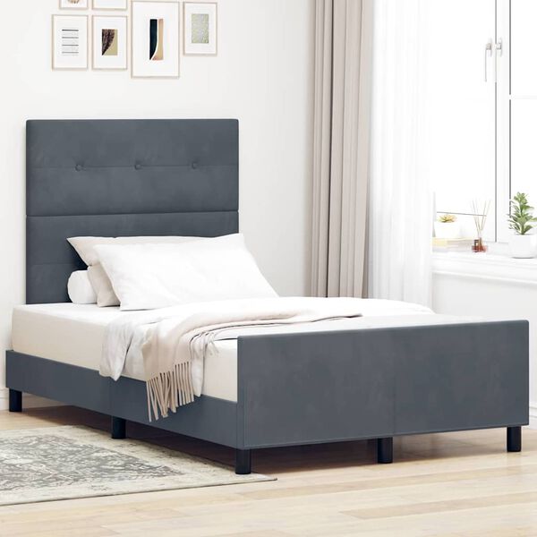 vidaXL Letto a molle con testiera Grigio scuro 120 x 190 cm Velluto