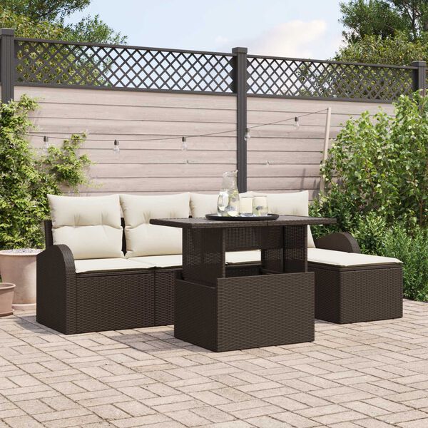 vidaXL Set Divano da Giardino con cuscino 6 pcs Marrone Poly Rattan