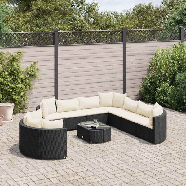 vidaXL Set Divani da Giardino 10pz con Cuscini in Polyrattan Nero