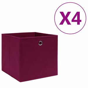 vidaXL Contenitori 4 pz in Tessuto non Tessuto 28x28x28 cm Rosso Scuro