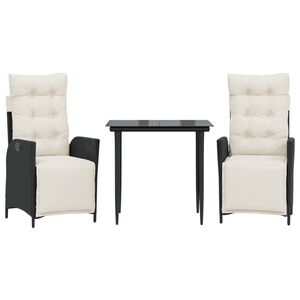 vidaXL Set da Pranzo da Giardino 3 pz con Cuscini Nero in Polyrattan