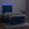 vidaXL Letto a Molle con Materasso e LED Blu Scuro 80x200cm in Velluto