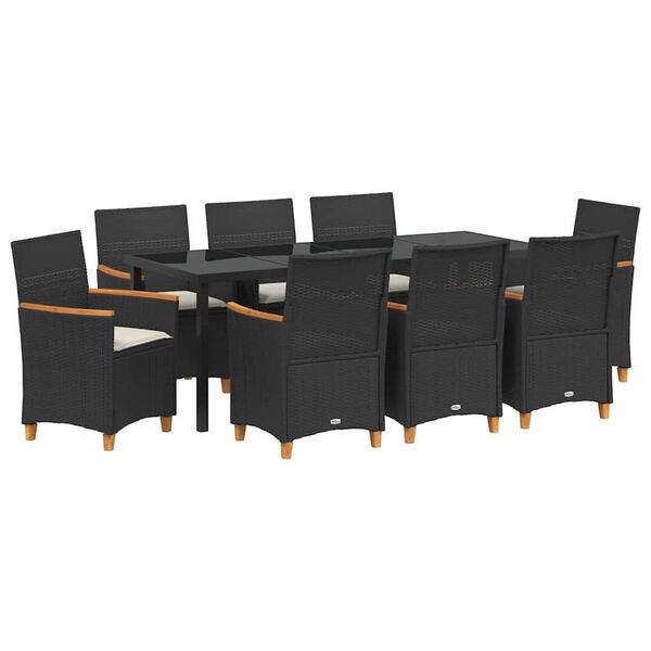 vidaXL Set da Pranzo per Giardino 9 pcs Nero polyrattan