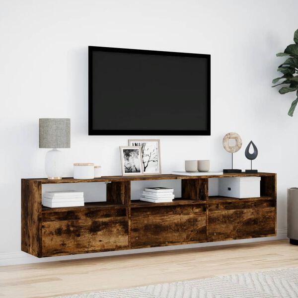vidaXL Mobile TV a Parete con LED Rovere Fumo 180x31x45 cm