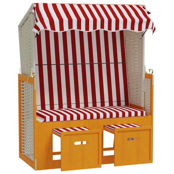 vidaXL Strandkorb con Tettoia Polyrattan e Legno Massello Rosso Bianco