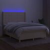 vidaXL Letto a Molle con Materasso e LED Crema 140x200 cm in Tessuto