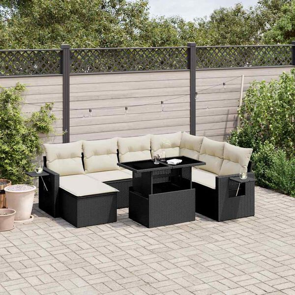vidaXL Set Divani da Giardino 9 pz con Cuscini Nero in Polyrattan