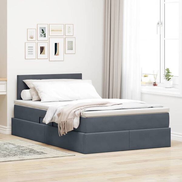 vidaXL Letto con contenitore e LED Grigio scuro 120 x 190 cm Velluto
