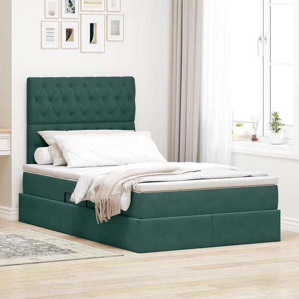 vidaXL Letto con contenitore e LED Verde Scuro 120 x 200 cm Velluto