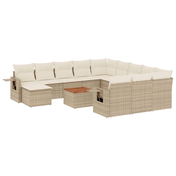vidaXL Set Divano da Giardino 13 pz con Cuscini Beige in Polyrattan