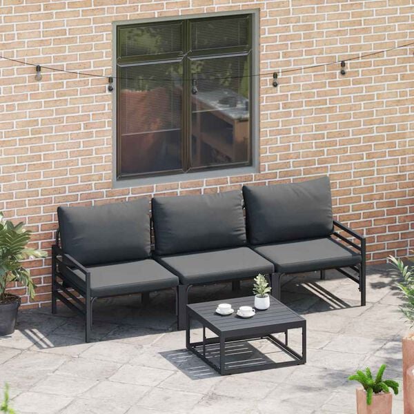 vidaXL Set Divano da Giardino con cuscino 3 pcs Nero Acciaio