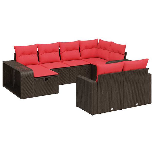 vidaXL Set Divani da Giardino 10pz con Cuscini in Polyrattan Marrone