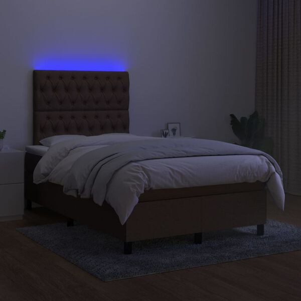 vidaXL Letto a Molle Materasso e LED MarroneScuro 120x190cm in Tessuto
