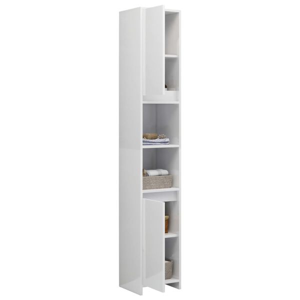 vidaXL Mobile da Bagno Bianco Lucido 30x30x183,5 cm Legno Multistrato