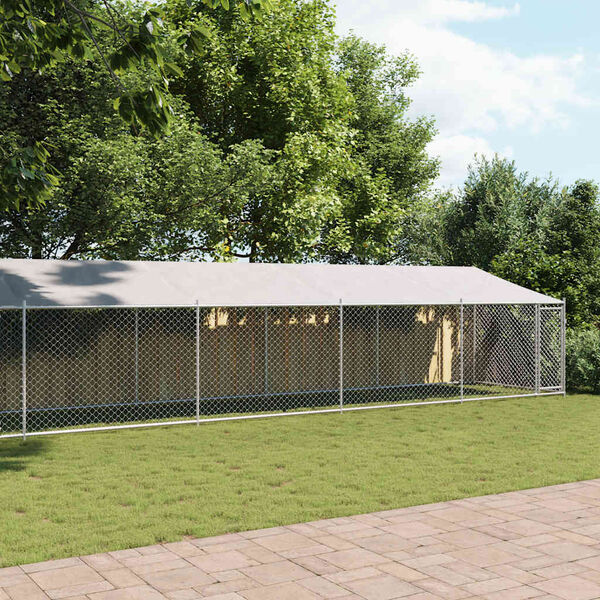 vidaXL Gabbia Cani con Tetto e Porta Grigia 12x2x2 m Acciaio Zincato