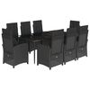vidaXL Set da Pranzo da Giardino 9 pz con Cuscini Nero in Polyrattan