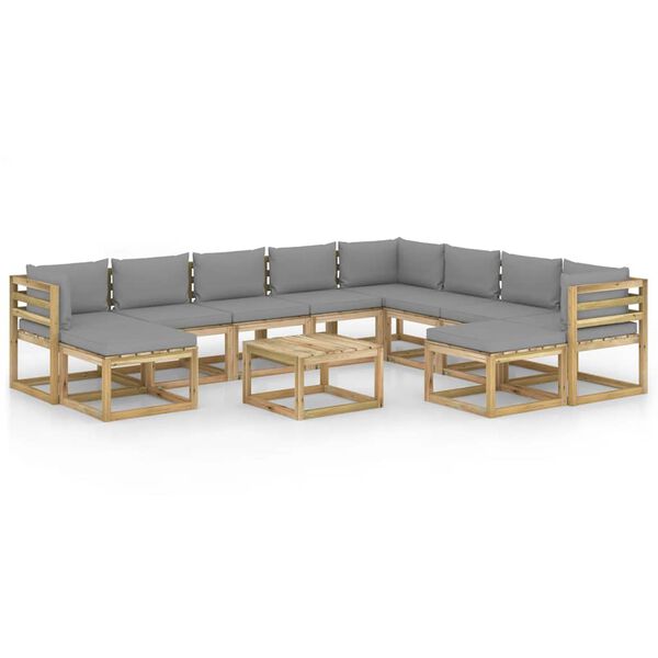vidaXL Set Divani da Giardino 11pz e Cuscini Legno di Pino Impregnato