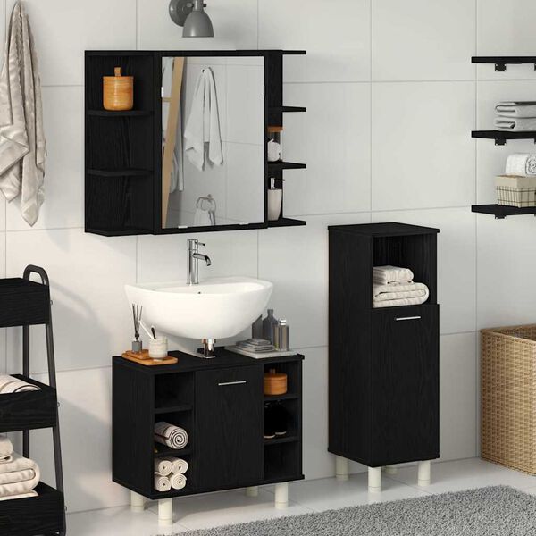 vidaXL Set di mobili per il bagno 3 pcs Nero 30 x 30 x 99,5 cm