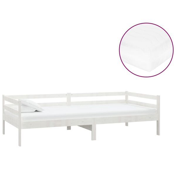 vidaXL Divano Letto con Materasso 90x200 cm Bianco in Legno di Pino