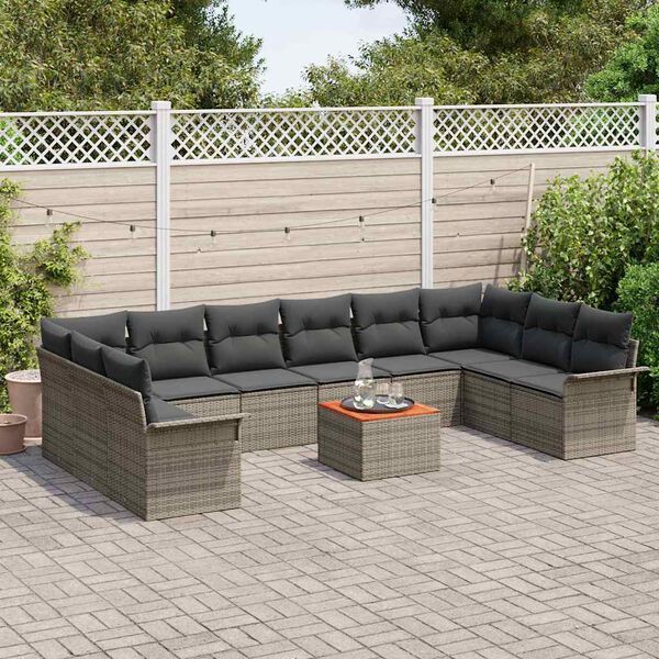 vidaXL Set Divano da Giardino con cuscino 11 pcs Grigio polyrattan