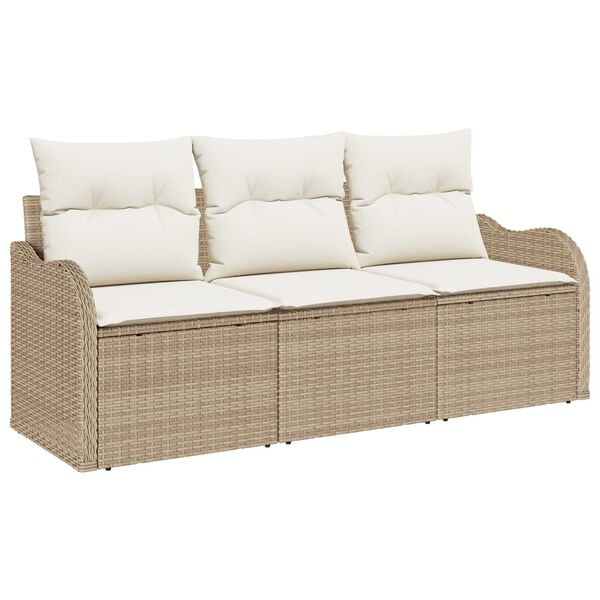 vidaXL Set Divano da Giardino con cuscino 3 pcs Beige Poly Rattan