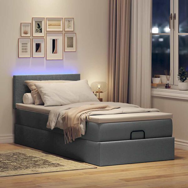 vidaXL Pouf Letto con Materasso e LED Grigio Scuro 80x200cm in Tessuto