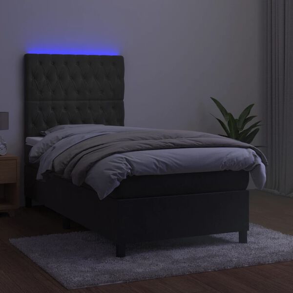 vidaXL Letto a Molle con Materasso e LED Grigio Scuro 90x190cm Velluto