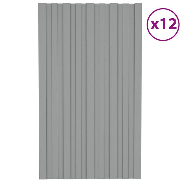 vidaXL Pannello per tetto 12 pcs Grigio 80 x 45 cm Acciaio zincato