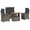 vidaXL Set da Pranzo da Giardino 4 pz con Cuscini in Polyrattan Grigio