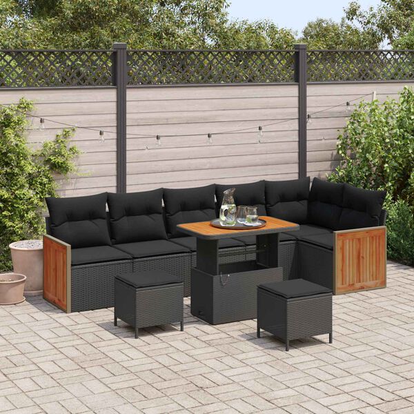vidaXL Set Divano da Giardino con cuscino 11 pcs Nero polyrattan