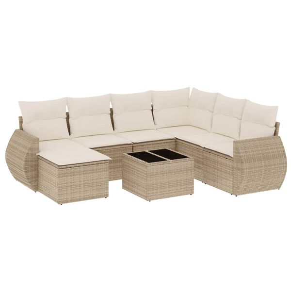 vidaXL Set Divano da Giardino 8 pz con Cuscini Beige in Polyrattan