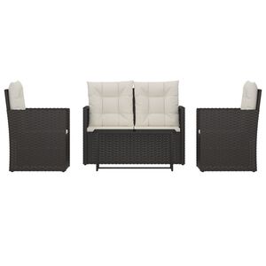 vidaXL Set Salotto da Esterno 4 pz con Cuscini in Polyrattan Nero