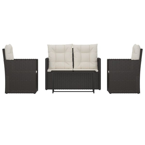 vidaXL Set Salotto da Esterno 4 pz con Cuscini in Polyrattan Nero