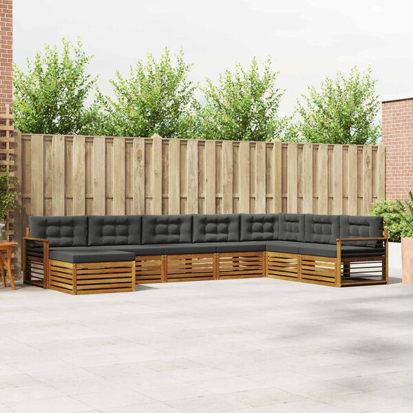 vidaXL Set divani 8 pcs Naturale e Antracite Legno di Acacia Massello