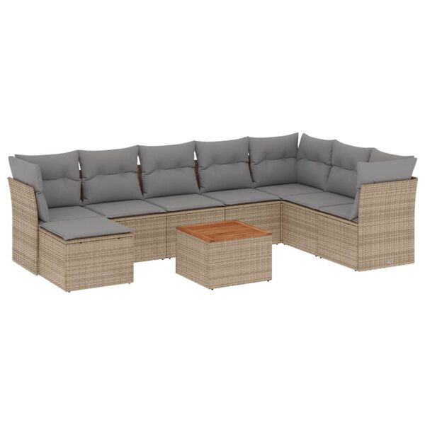 vidaXL Set Divano da Giardino 9 pz con Cuscini Beige in Polyrattan
