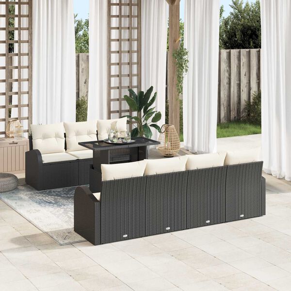 vidaXL Set Divano da Giardino 8 pcs Nero Rattan in Polipropilene