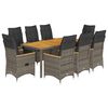 vidaXL Set da Pranzo da Giardino 9 pz con Cuscini in Polyrattan Grigio
