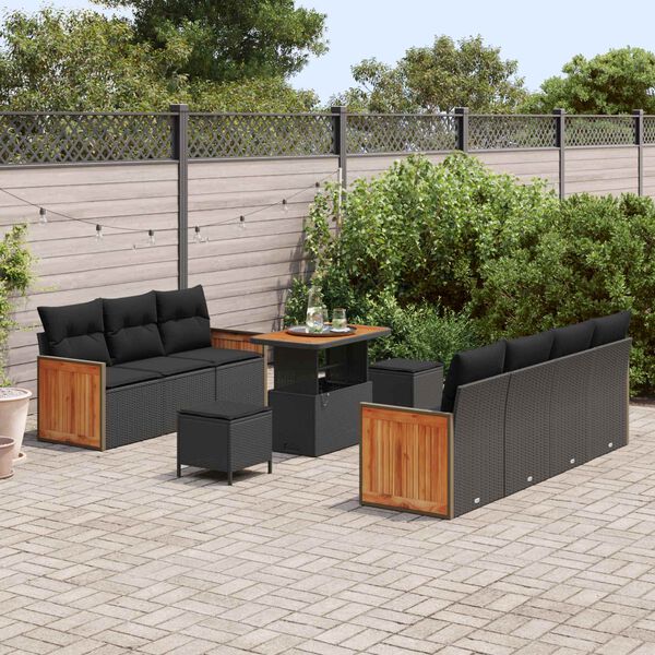 vidaXL Set Divano da Giardino con cuscino 13 pcs Nero polyrattan