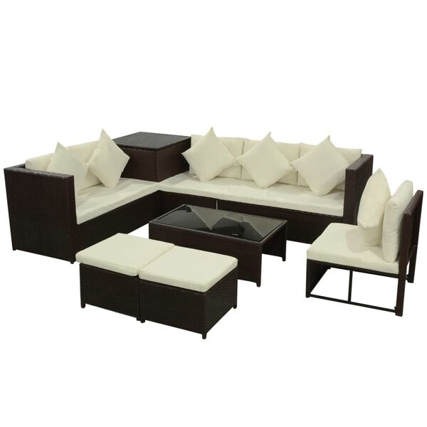 vidaXL Set Divani da Giardino 8 pz con Cuscini in Polyrattan Marrone