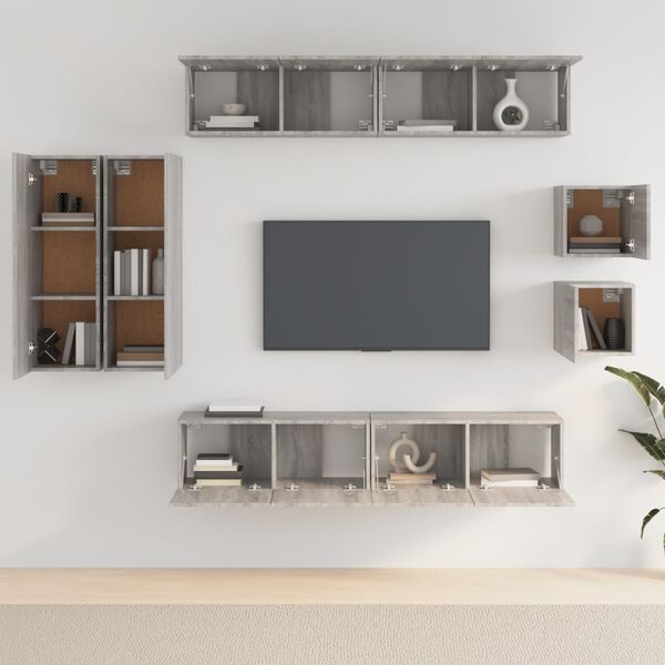 vidaXL Set Mobili Porta TV 8pz Grigio Sonoma in Legno Multistrato