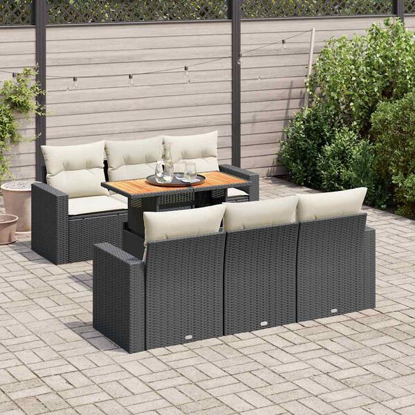 vidaXL Set Divani da Giardino con Cuscini 7pz Nero Polyrattan