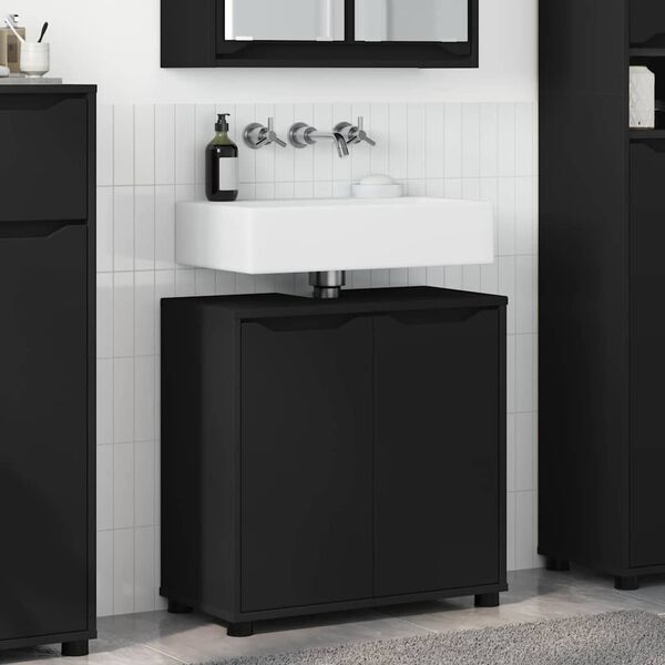vidaXL Mobile per lavabo da bagno con lo scaffale Nero 60 x 30 x 60 cm