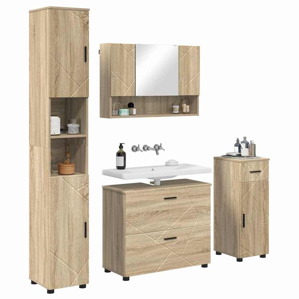 vidaXL Set di mobili per il bagno con cassetto 4 pcs Rovere Sonoma