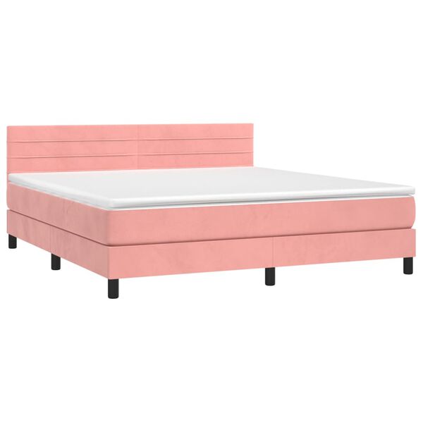 vidaXL Letto a Molle con Materasso e LED Rosa 160x200 cm in Velluto