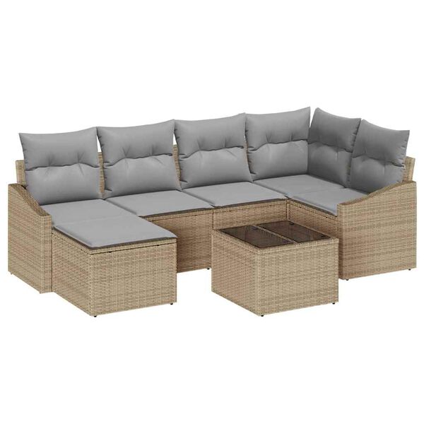 vidaXL Set Divano da Giardino 7 pcs Beige Poly Rattan